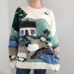 Vintage Wool Blend Sheep Landscape Knit 